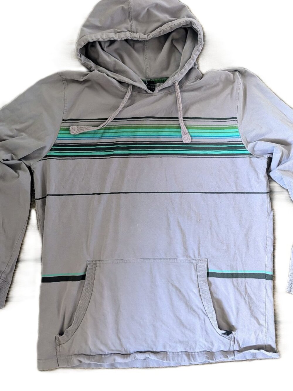 prAna Breathe Hoodie Sz L Gray Striped 90s Skater Pullover Gorpcore Streetwear